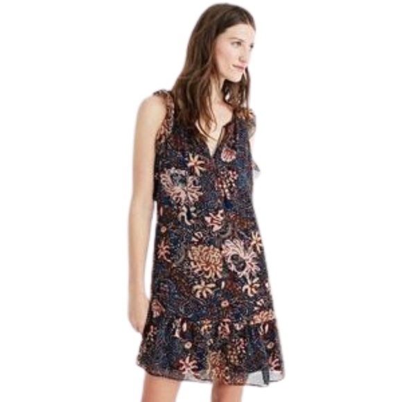 Madewell Lily Ruffle Dress on Sea Floral Print Size Small - Picture 2 of 15
